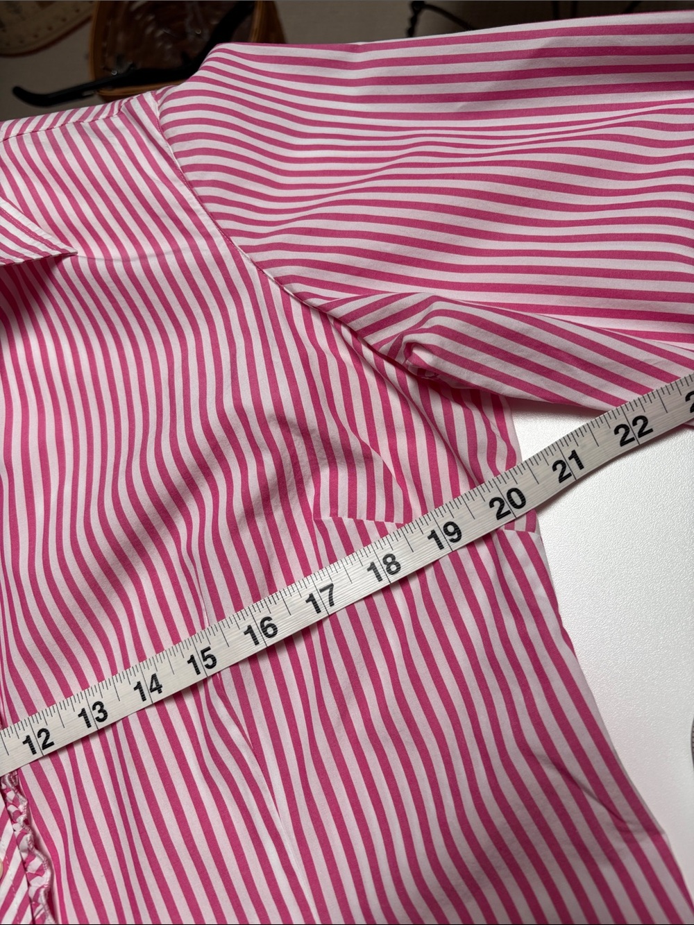 Lily Pulitzer Pink and White Striped Ruffle Button-Up Shirt Size 14 - Picture 3 of 5